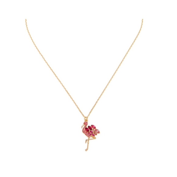 Goldtone Pink Crystal Flamingo Pendant Necklace - Picture 2 of 2